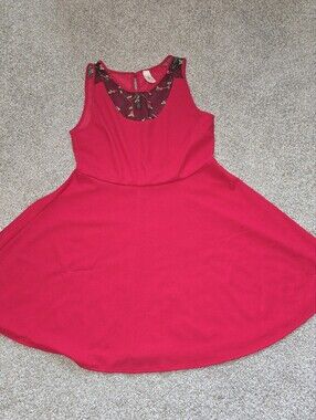 Y2k Red Fit-and-Flare Dress with Floral Mesh Detail